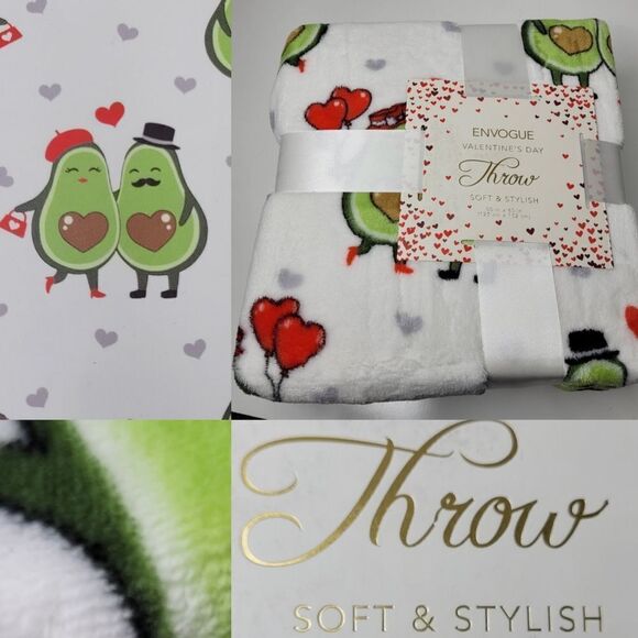 NEW AVOCADO COUPLE THICK PLUSH SOFT THROW BLANKET GUACAMOLE MAN WOMAN LOVE NWT - Picture 3 of 8